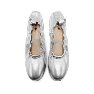 Ballerine accollate argento in pelle con cinturino elastico