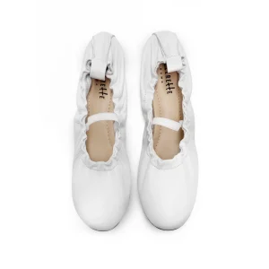 Ballerine accollate bianche in pelle con cinturino elastico