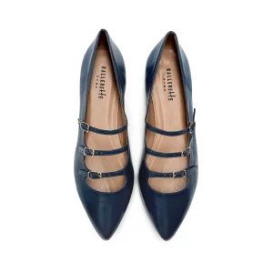 Ballerine a punta blu lucide con cinturini