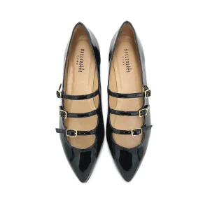 Ballerine a punta nere lucide con tre cinturini