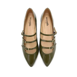 Ballerine a punta verdi lucide con tre cinturini