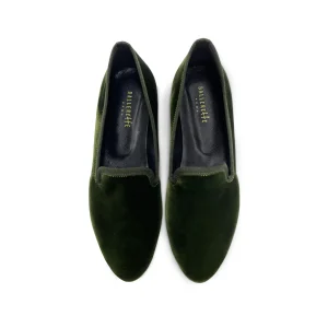 Slippers da donna in velluto verde bosco