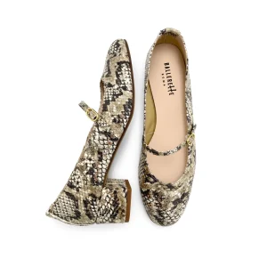 Ballerine Mary Jane animalier pitonate in pelle con cinturino e tacco alto