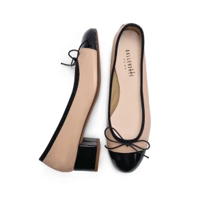 Ballerine cipria in pelle con tacco alto e punta in vernice