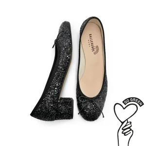 TT GO GREEN Collection - Ballerine con tacco nere glitterate in tessuto ECO