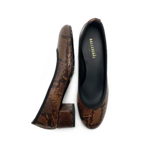 Ballerine in pelle stampa animalier marroni con tacco alto