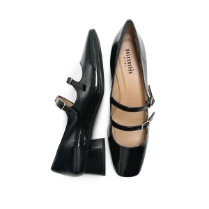 Mary Jane nere in pelle lucida con due cinturini e tacco alto