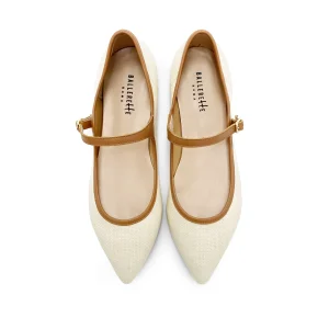 Ballerine Mary Jane estive in rafia beige e cinturino cuoio