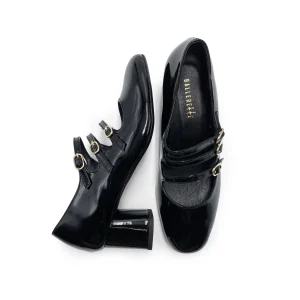 Mary Jane nere in vernice con tre cinturini e tacco alto