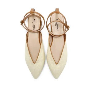 Scarpe mule estive in rafia beige con laccio cuoio alla caviglia
