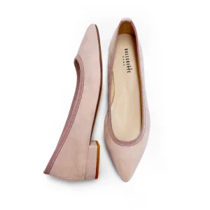 Ballerine a punta rosa in camoscio