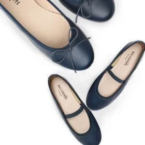 Ballerine bambina blu in pelle con elastico
