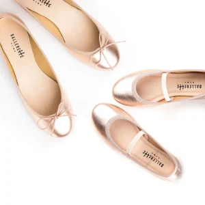 Ballerine bambina in pelle laminata rosa con elastico