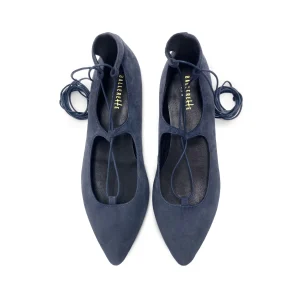 Ballerine con lacci alla schiava in camoscio blu petrolio