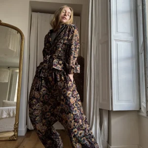 Veste « JOSIE » courte velours milleraies fleuri