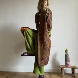 Veste longue « CLAUDE » jacquard à fleurs