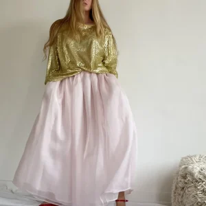 Jupe « AMBRE » organza de soie misty rose