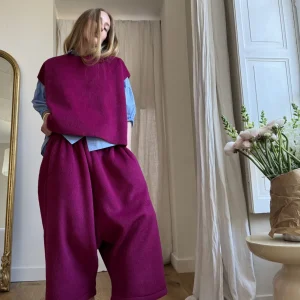 Pantalon « GASTON » tissu laineux framboise