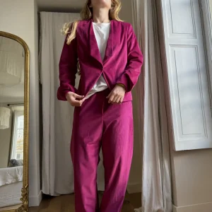 Pantalon « LENNY » velours lisse framboise