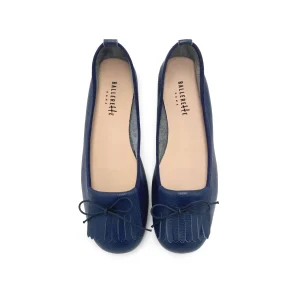 Mocassini da donna blu in pelle con frangia