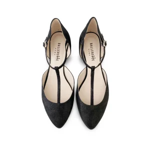 Ballerine t-bar nere in camoscio laminato