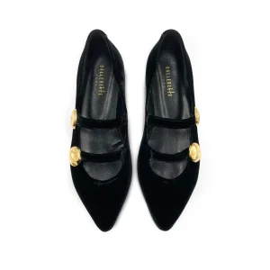 Ballerine in velluto nere con cinturini e borchie