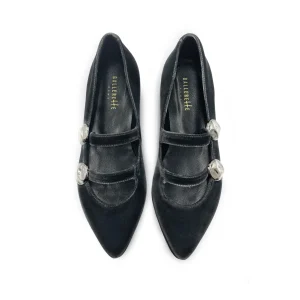 Ballerine in velluto grigio con cinturini e borchie