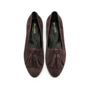 Mocassini donna marrone testa di moro con nappine