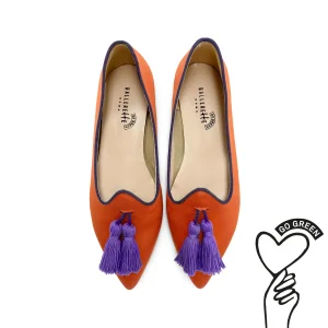 TT Go Green Collection - Mocassini donna arancio in raso eco e nappine viola