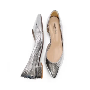 Ballerine aperte a punta laminate argento