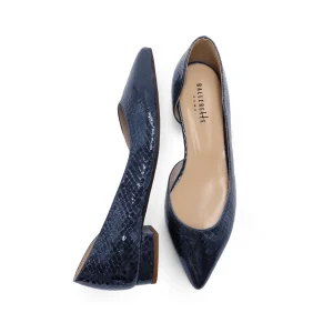 Ballerine aperte a punta laminate blu