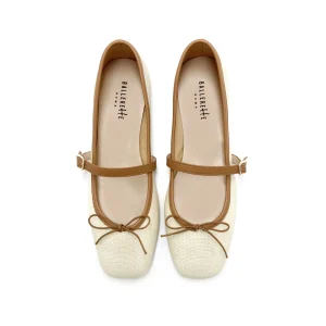 Ballerine Mary Jane estive a punta quadrata con cinturino in rafia beige