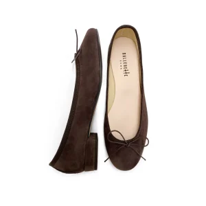 Ballerine con tacco marroni in camoscio