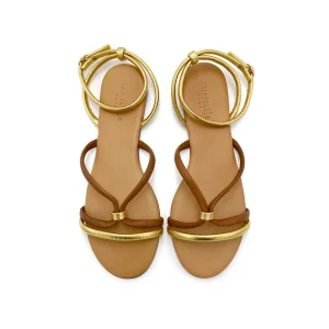 Sandali bassi intrecciati in pelle cuoio e oro