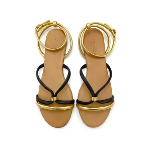 Sandali bassi intrecciati in pelle neri e oro