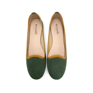 Slippers donna in camoscio verde bosco e dettagli ambra