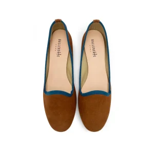 Slippers donna in camoscio marrone e dettagli blu