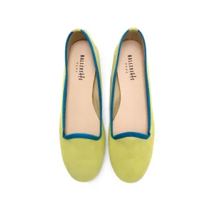 Slippers donna in camoscio verdi lime e dettagli petrolio