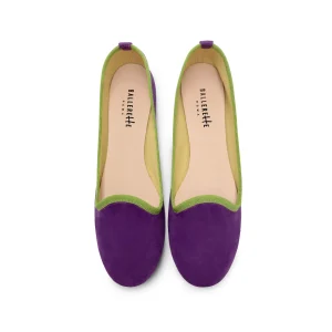 Slippers donna in camoscio viola e dettagli verdi