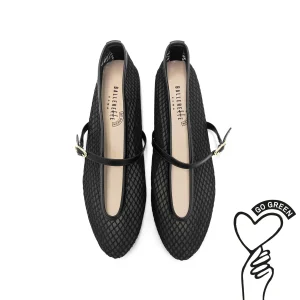 TT GO GREEN Collection - Ballerine mesh trasparenti nere in tessuto ECO a rete con cinturino