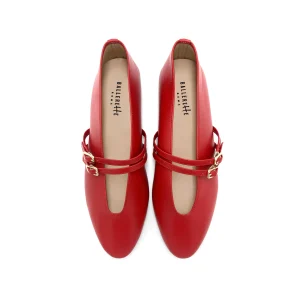 Ballerine rosse in pelle con scollo a V e cinturini